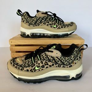 Tan/Neon Green/Black Nike Air Max 98 Premium Leopard Sneakers